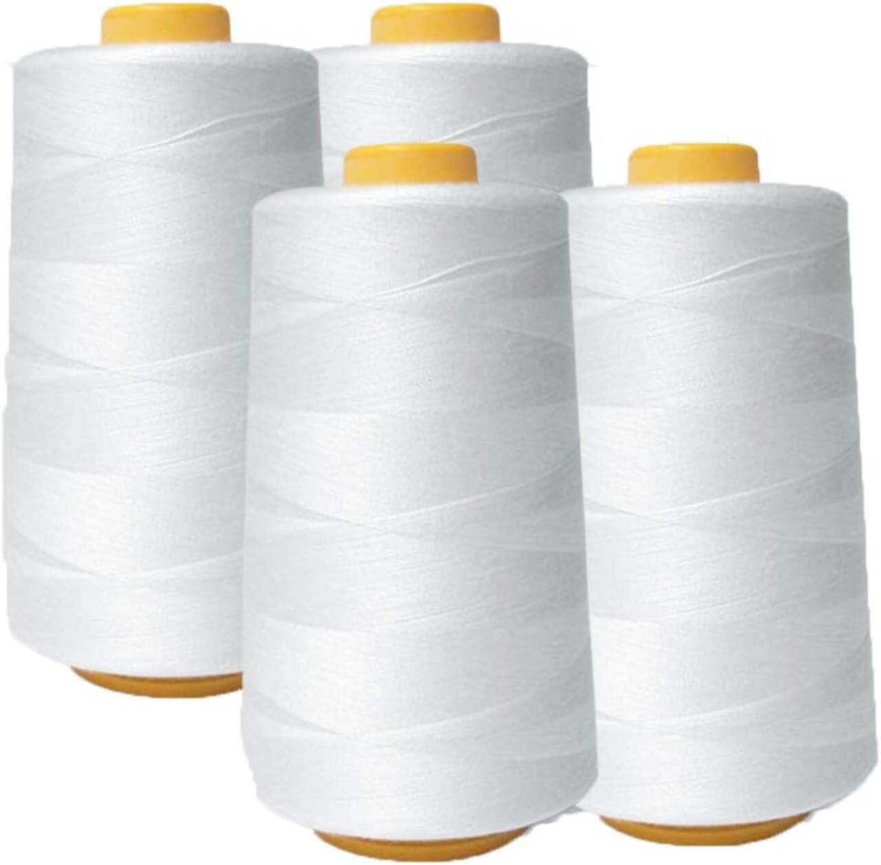 4-Pack White All-Purpose Sewing Thread Cones – 6000 Yards Each, High-Tensile Polyester for Sewing, Quilting & Embroidery